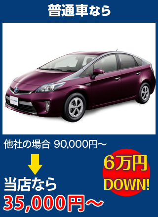 普通車なら、他社の場合90,000円～のところをAUTO WORKERS(オートワーカーズ)なら35,000円～　6万円DOWN！